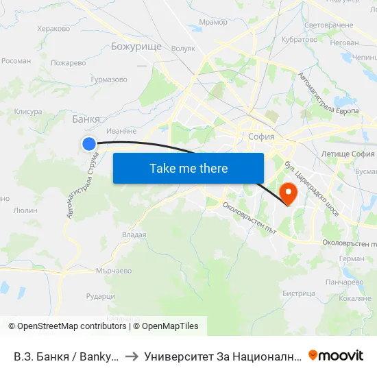 В.З. Банкя / Bankya Villa Zone (0432) to Университет За Национално И Световно Стопанство map