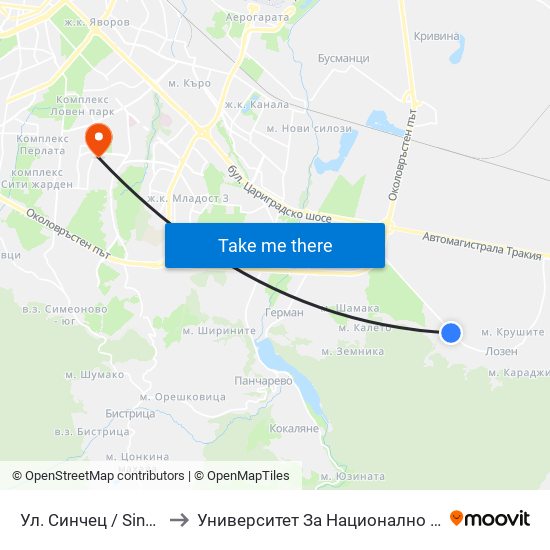 Ул. Синчец / Sinchets St. (2172) to Университет За Национално И Световно Стопанство map