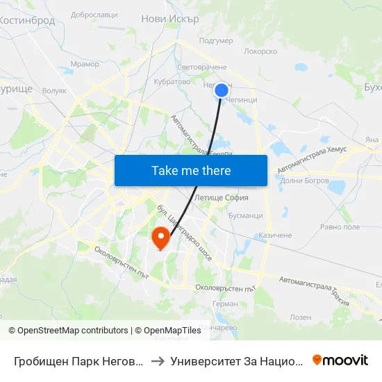 Гробищен Парк Негован / Negovan Cemetery (0508) to Университет За Национално И Световно Стопанство map