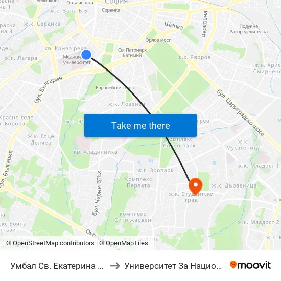 Умбал Св. Екатерина / St. Ekaterina Hospital (0444) to Университет За Национално И Световно Стопанство map