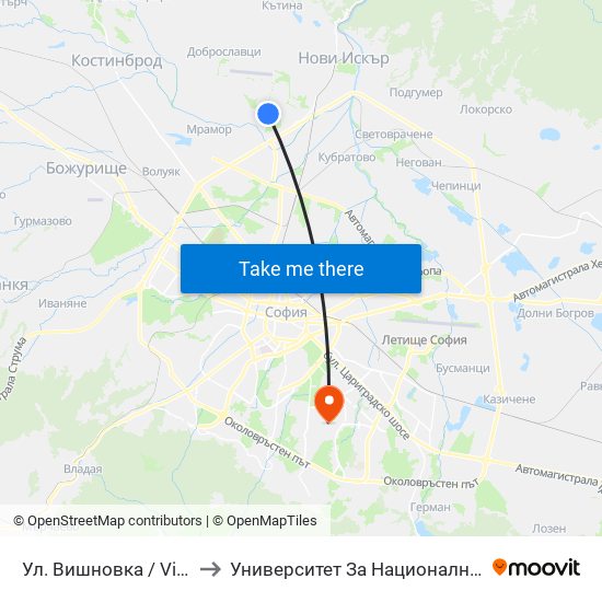 Ул. Вишновка / Vishnovka St. (2631) to Университет За Национално И Световно Стопанство map