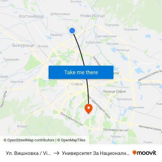 👋 Ул. Вишновка / Vishnovka St. (2631) to Университет За Национално И Световно Стопанство map