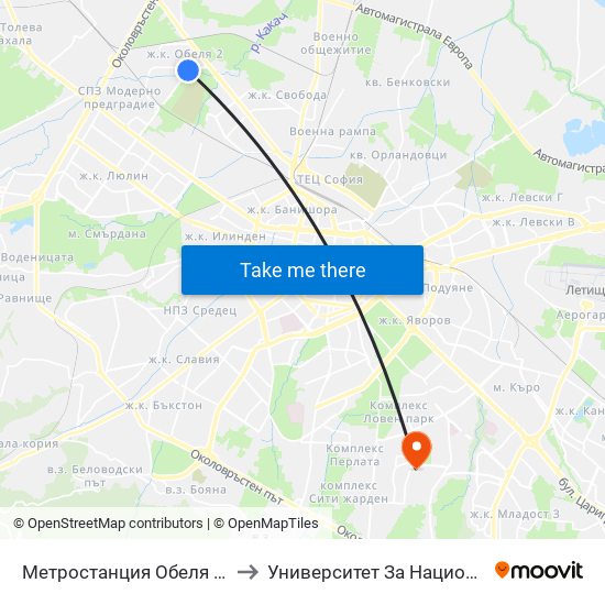 Метростанция Обеля / Obelya Metro Station (6241) to Университет За Национално И Световно Стопанство map