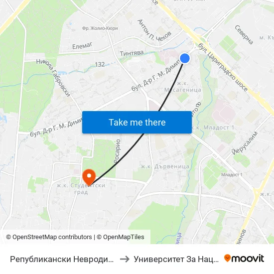 Републикански Невродиспансер / National Neurology Clinic (0492) to Университет За Национално И Световно Стопанство map