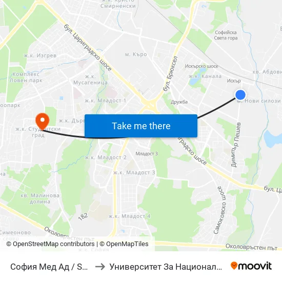 София Мед Ад / Sofia Med Jsc (1594) to Университет За Национално И Световно Стопанство map