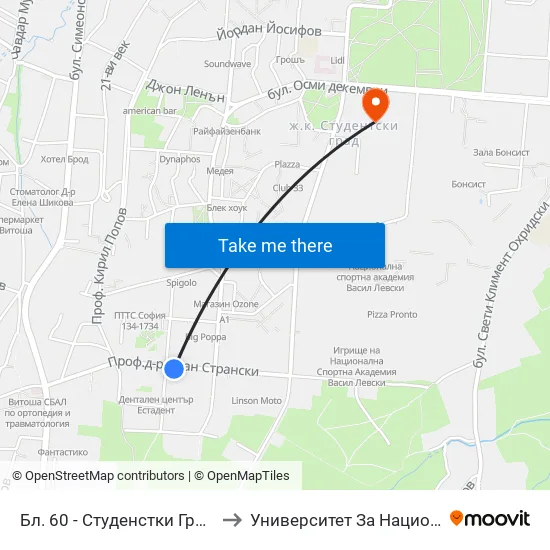 Бл. 60 - Студенстки Град / Bl. 60, Students' Town (2508) to Университет За Национално И Световно Стопанство map
