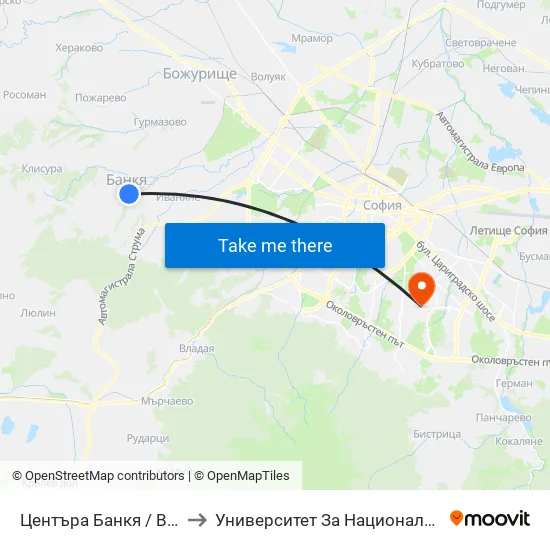Центъра Банкя / Bankya Centre (0502) to Университет За Национално И Световно Стопанство map