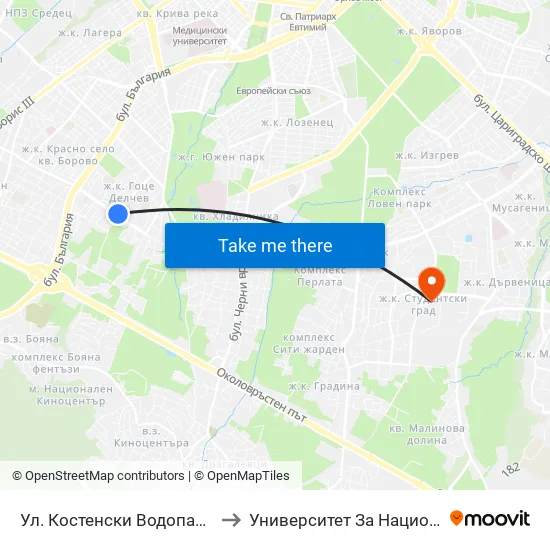 Ул. Костенски Водопад / Kostenski Vodopad St. (6278) to Университет За Национално И Световно Стопанство map
