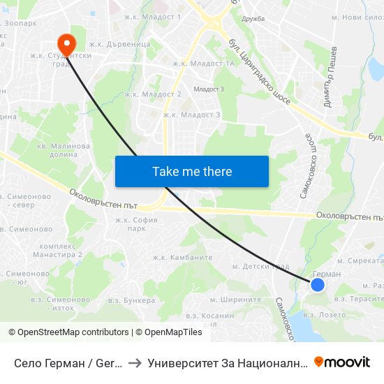 Село Герман / German Village (1517) to Университет За Национално И Световно Стопанство map