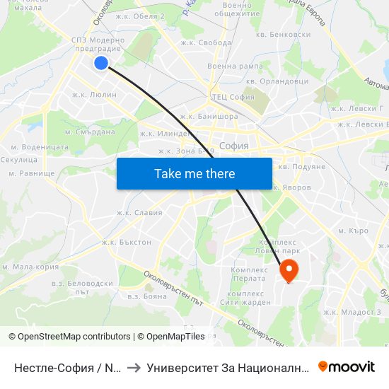 Нестле-София / Nestle Sofia (1141) to Университет За Национално И Световно Стопанство map