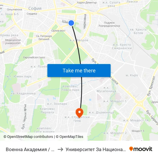 Военна Академия / Military Academy (0442) to Университет За Национално И Световно Стопанство map