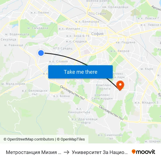 Ⓜ️ Метростанция Мизия / Moesia Metro Station (0813) to Университет За Национално И Световно Стопанство map