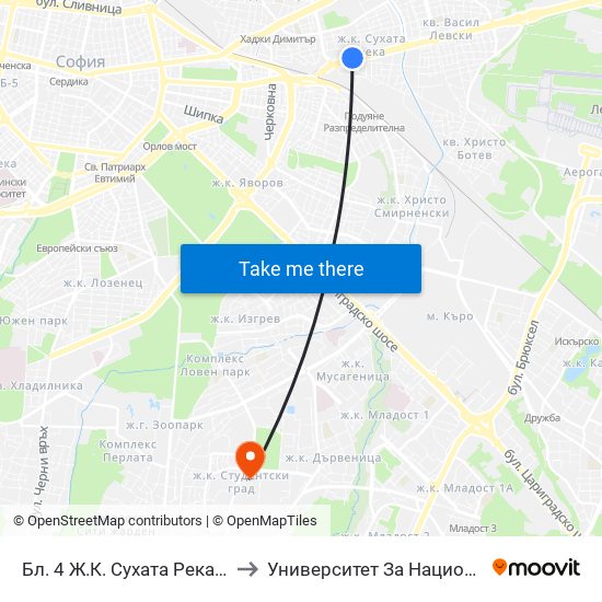 Бл. 4 Ж.К. Сухата Река / Bl. 4, Suhata Reka Qr. (1470) to Университет За Национално И Световно Стопанство map