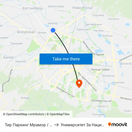 Тир Паркинг Мрамор / Tir Parking Mramor Village (2691) to Университет За Национално И Световно Стопанство map