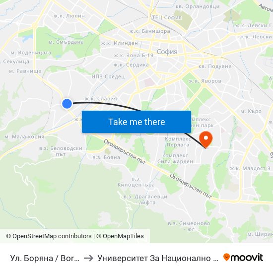 Ул. Боряна / Boryana St. (1844) to Университет За Национално И Световно Стопанство map