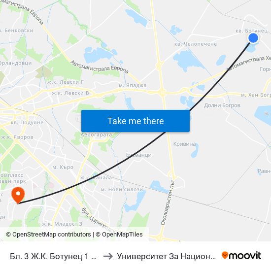 Бл. 3 Ж.К. Ботунец 1 / Bl. 3, Botunets 1 Qr. (0183) to Университет За Национално И Световно Стопанство map