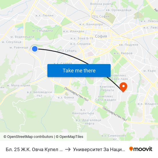 Бл. 25 Ж.К. Овча Купел 1 / Bl. 25, Ovcha Kupel 1 Qr. (0174) to Университет За Национално И Световно Стопанство map