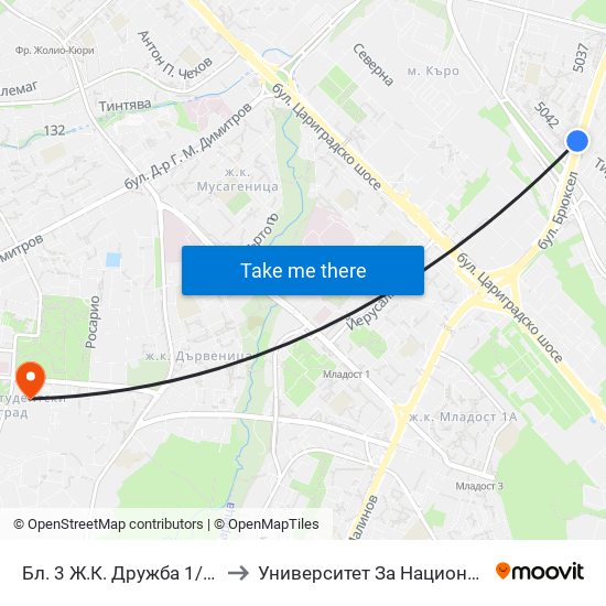 Бл. 3 Ж.К. Дружба 1/ Bl. 3, Druzhba 1 Qr. (0182) to Университет За Национално И Световно Стопанство map