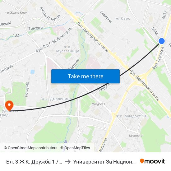 Бл. 3 Ж.К. Дружба 1 / Bl. 3, Druzhba 1 Qr.  (0184) to Университет За Национално И Световно Стопанство map