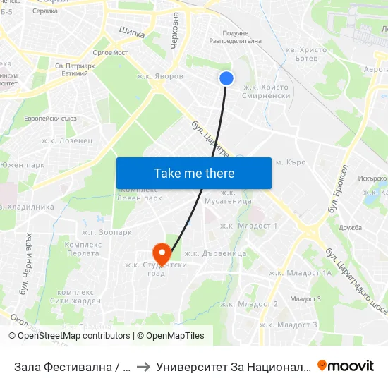 Зала Фестивална / Festivalna Hall (0730) to Университет За Национално И Световно Стопанство map