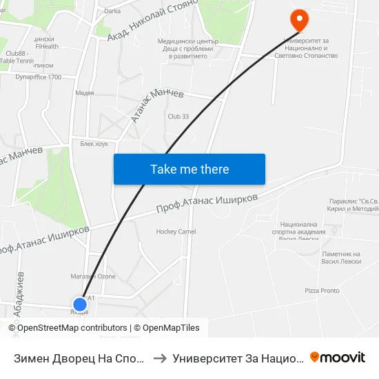 Зимен Дворец На Спорта / Winter Sports Palace (0741) to Университет За Национално И Световно Стопанство map