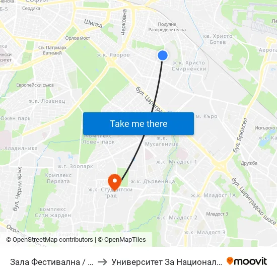 Зала Фестивална / Festivalna Hall (0729) to Университет За Национално И Световно Стопанство map