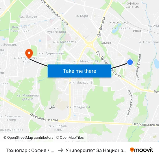 Технопарк София / Sofia Technopark (0189) to Университет За Национално И Световно Стопанство map