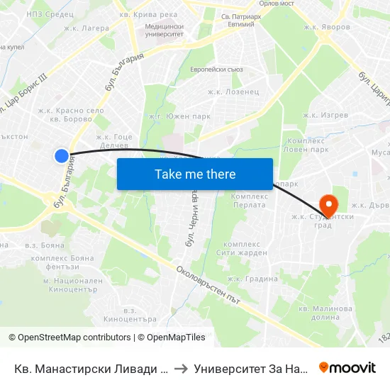 Кв. Манастирски Ливади - Запад / Manastirski Livadi - West Qr. (0581) to Университет За Национално И Световно Стопанство map