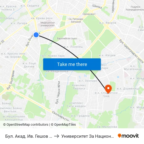 Ⓜ️ Бул. Акад. Ив. Гешов / Ivan Geshov Blvd. (0271) to Университет За Национално И Световно Стопанство map
