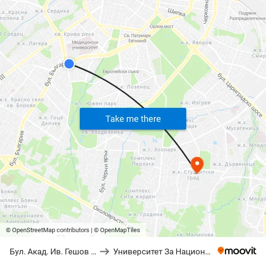 Ⓜ️ Бул. Акад. Ив. Гешов / Ivan Geshov Blvd. (0272) to Университет За Национално И Световно Стопанство map