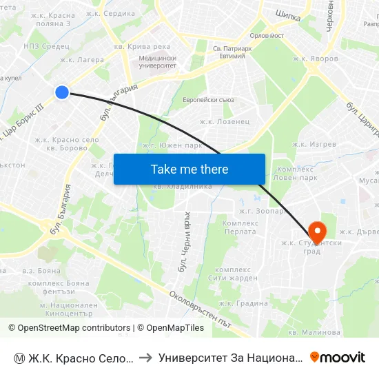Ⓜ️ Ж.К. Красно Село / Krasno Selo Qr. (0639) to Университет За Национално И Световно Стопанство map