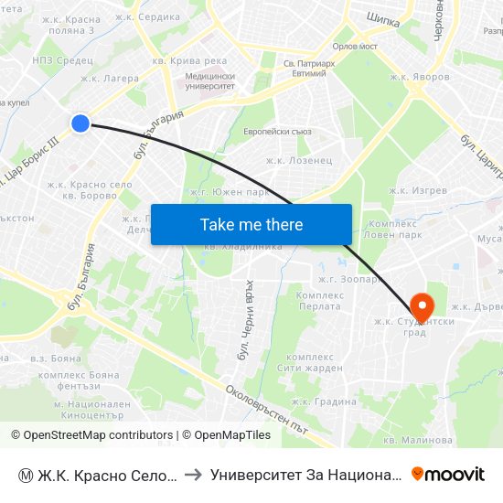 Ⓜ️ Ж.К. Красно Село / Krasno Selo Qr. (0640) to Университет За Национално И Световно Стопанство map