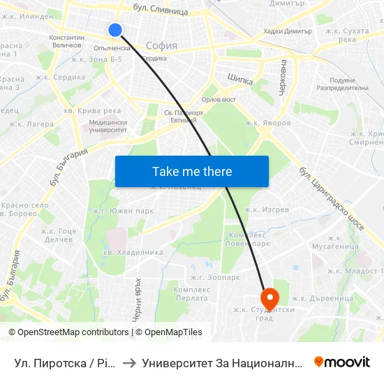 Ул. Пиротска / Pirotska St. (2114) to Университет За Национално И Световно Стопанство map