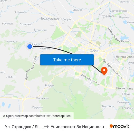 Ул. Странджа / Strandzha St. (0964) to Университет За Национално И Световно Стопанство map