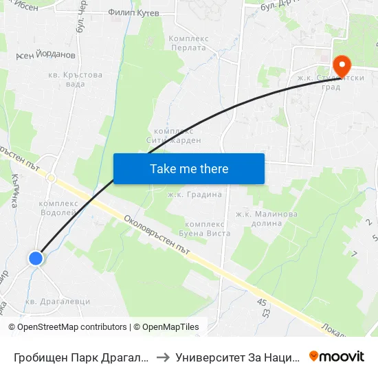 Гробищен Парк Драгалевци / Dragalevtsi Cemetery (6694) to Университет За Национално И Световно Стопанство map