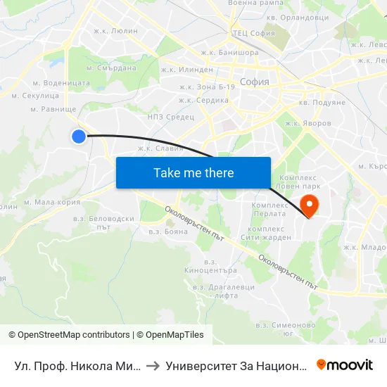 Ул. Проф. Никола Милев / Prof. Nikola Mitev St. to Университет За Национално И Световно Стопанство map