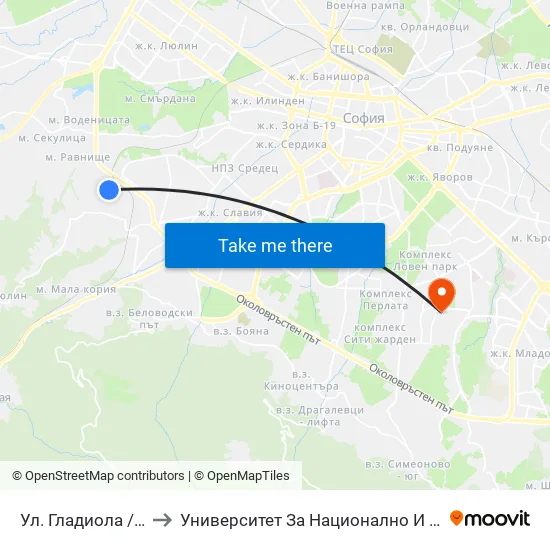 Ул. Гладиола / Gladiola St. to Университет За Национално И Световно Стопанство map