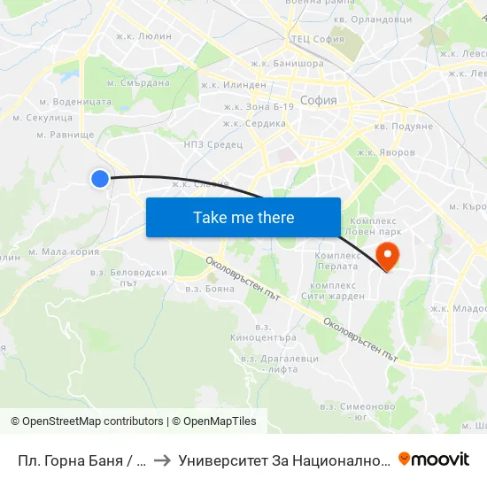 Пл. Горна Баня / Gorna Banya Sq. to Университет За Национално И Световно Стопанство map