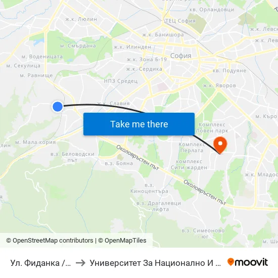 Ул. Фиданка / Fidanka St. to Университет За Национално И Световно Стопанство map