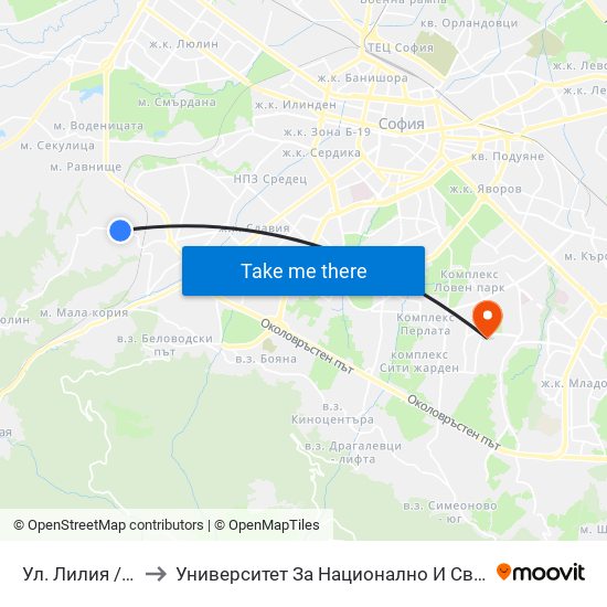 Ул. Лилия / Liliya St. to Университет За Национално И Световно Стопанство map