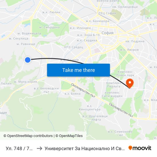 Ул. 748 / 748-Th St. to Университет За Национално И Световно Стопанство map