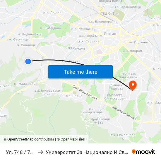 Ул. 748 / 748-Th St. to Университет За Национално И Световно Стопанство map