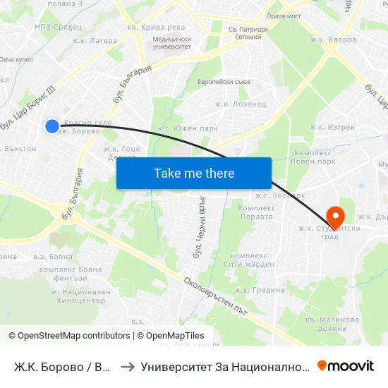 Ж.К. Борово / Borovo Sq. (2767) to Университет За Национално И Световно Стопанство map