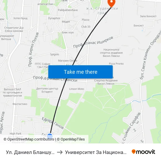 Ул. Даниел Бланшу / Daniel Blanchoud St. to Университет За Национално И Световно Стопанство map
