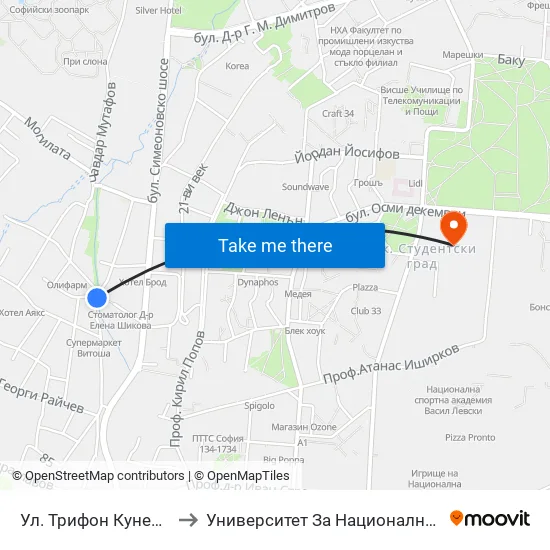 Ул. Трифон Кунев / Trifon Kunev St. to Университет За Национално И Световно Стопанство map