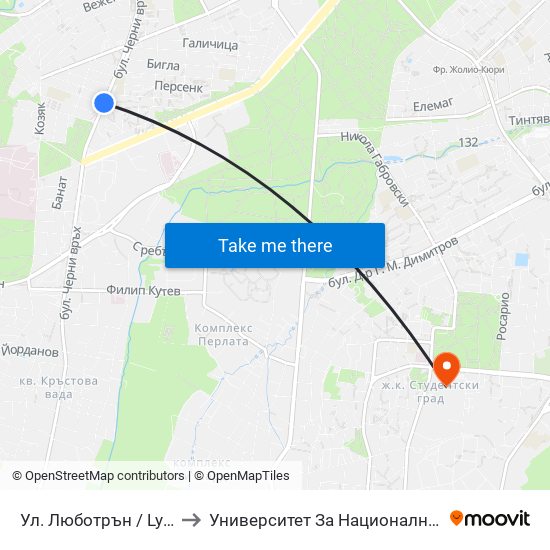 Ул. Люботрън / Lyubotran St. (2038) to Университет За Национално И Световно Стопанство map