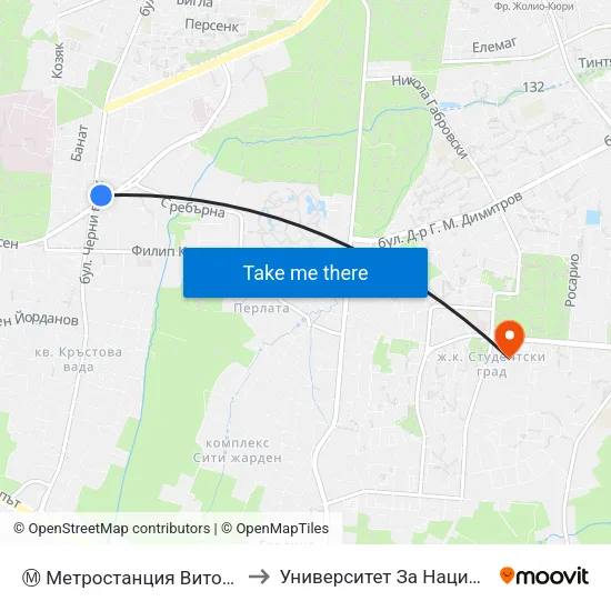 Ⓜ️ Метростанция Витоша / Vitosha Metro Station (0911) to Университет За Национално И Световно Стопанство map