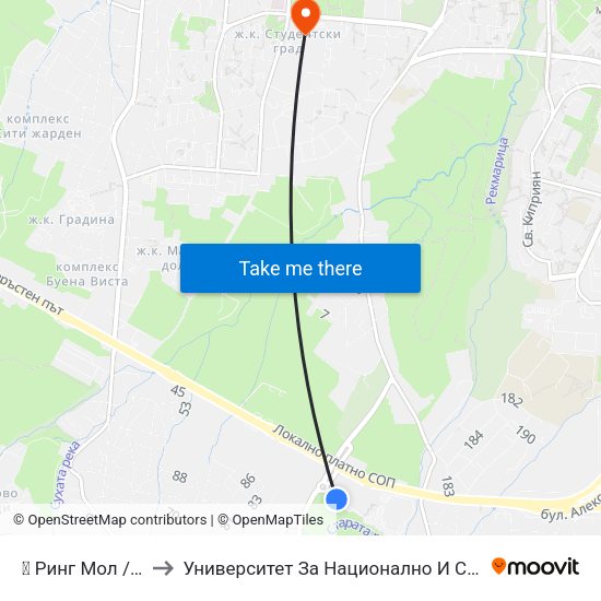 🛍️ Ринг Мол / Ring Mall to Университет За Национално И Световно Стопанство map