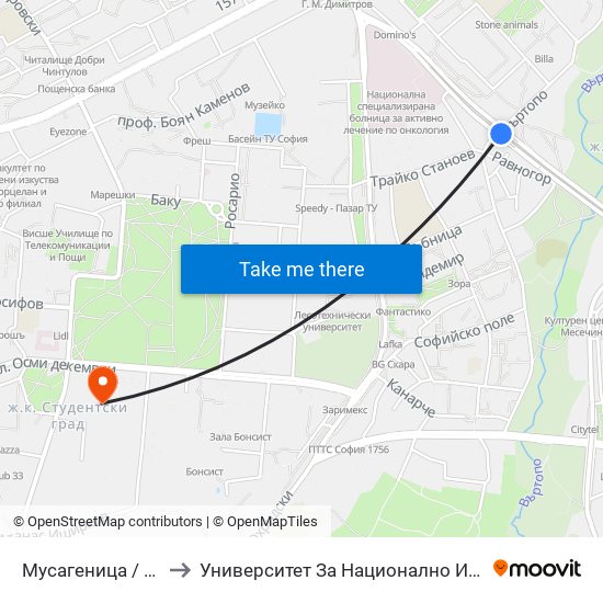 Мусагеница /  Musagenitsa to Университет За Национално И Световно Стопанство map