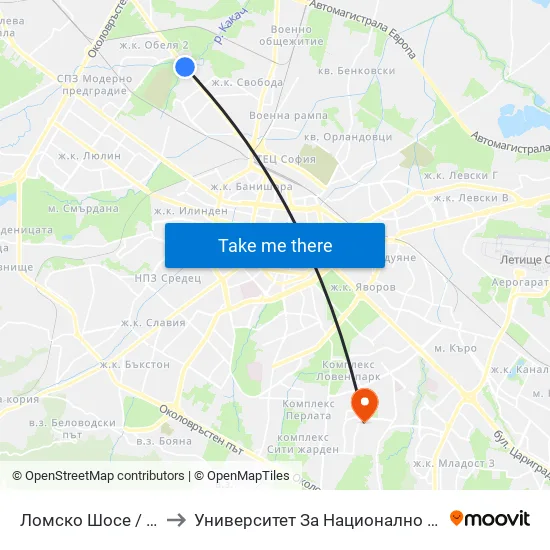 Ломско Шосе / Lomsko Shose to Университет За Национално И Световно Стопанство map